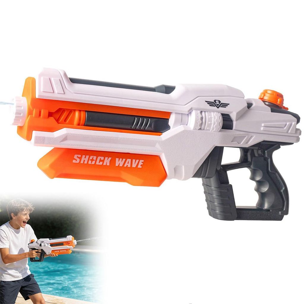Wasserpistole groß 1300ml, Super Soaker 8–12m Reichweite, 4 Sprühmodi, Wasserspritzpistole für Kinder & Erwachsene, Sommer Garten & Pool
