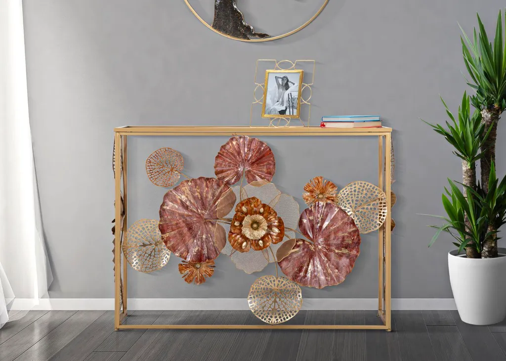 FURNLUX Table console or rouge 114cm - Meuble d'entrée chic et luxe - 8