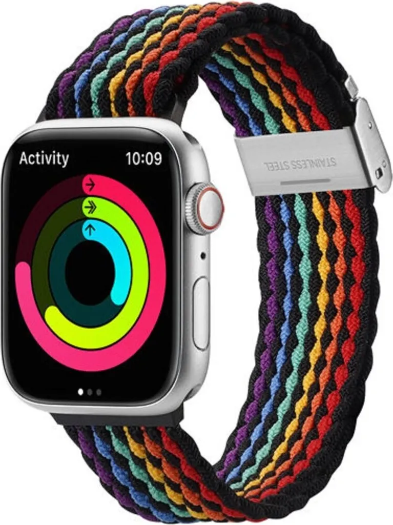 Dux Ducis Strap (Mixture II Version) Cinturino per Apple Watch Ultra, SE, 8, 7, 6, 5, 4, 3, 2, 1 Cinturino ad anello intrecciato a strisce colorate scuro 42/44/45 mm