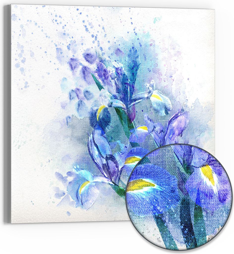 DEQORI Hybrid Leinwand Bild 30x30 cm 'Blaue Iris Pracht' Wandbild Glas flach modern