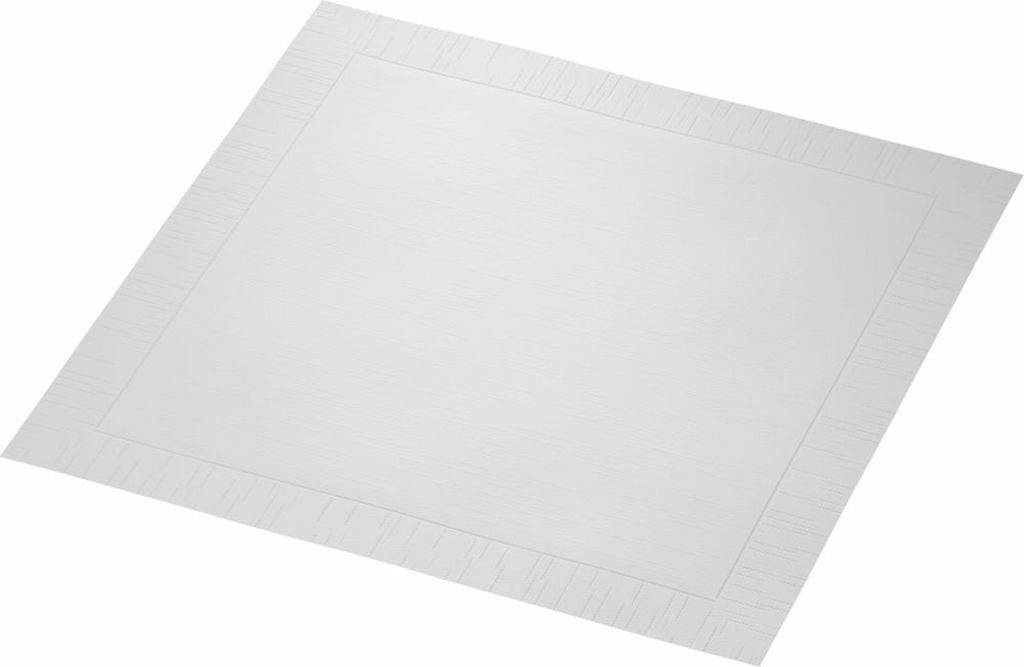 A white dinner napkin with a textured border, shown at an angle on a white background.