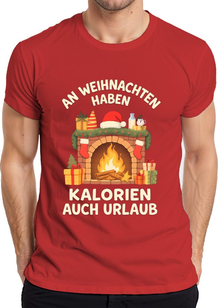 An Weihnachten haben Kalorien auch Urlaub Geschenk lustig Kamin Herren T-Shirt, Rot, S