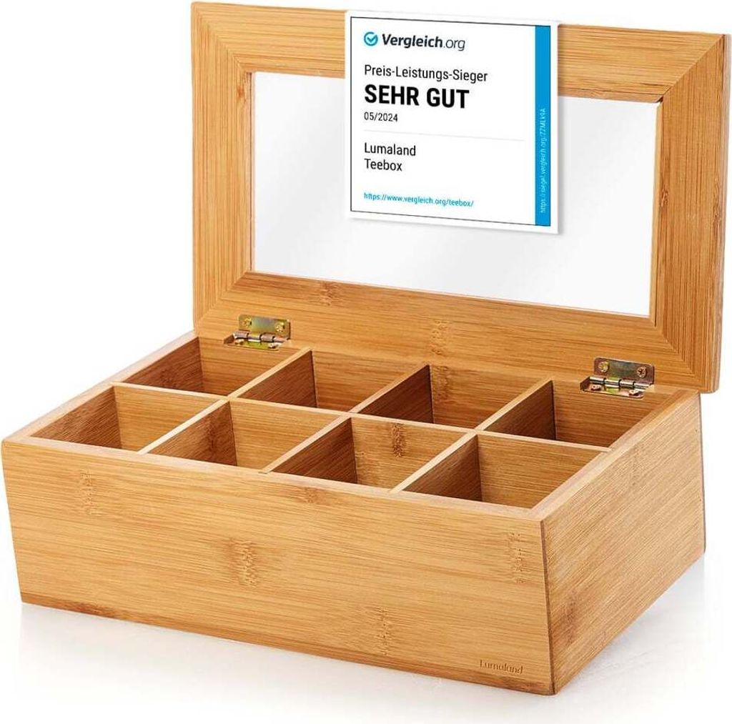 Lumaland Cuisine Teebox aus Bambus mit 8 Fächern 26 x 16 x Produktbild