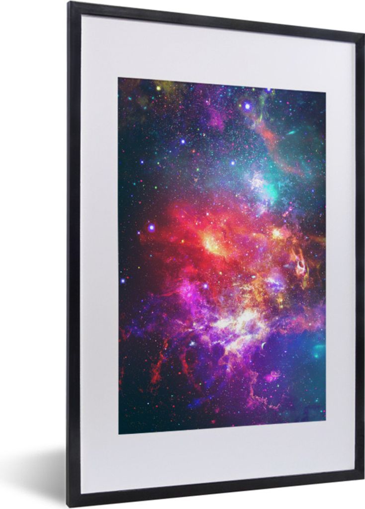MuchoWow Gerahmtes Poster Sterne - Weltraum - Farben 40x60 cm - Poster mit Schwarzem Bilderrahmen Wandposter Rahmen Foto Bilder - Poster in Rahmen