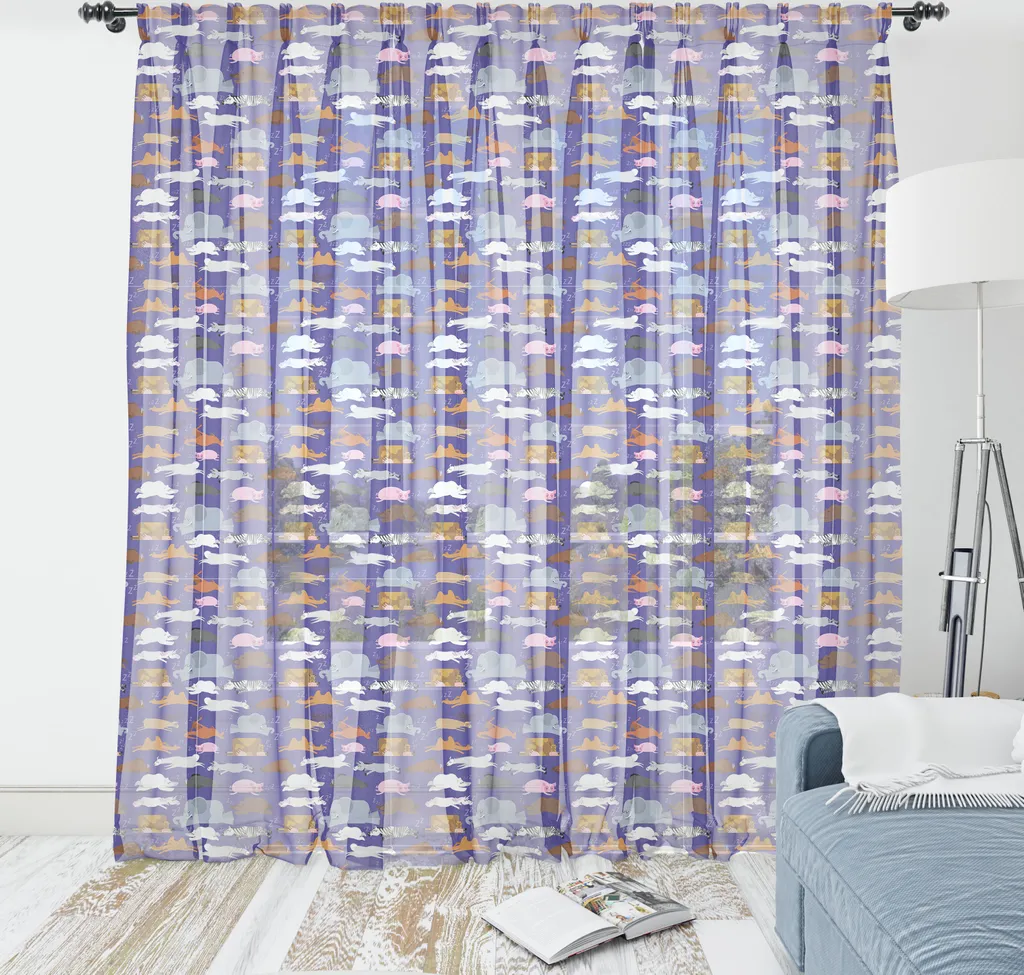 Grande Tenture Murale Décorative Animaux en Satin Indigo 240 cm x 274 cm