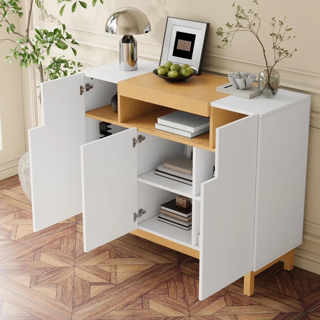 Commode de rangement multifonctionnelle blanche avec étagère ouverte - 12