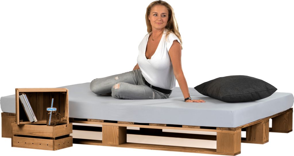 Lermowood Palettenbett 160 x 200 cm Eiche Holzbett Massivholzbett Bett aus Paletten Seniorenbett Kinderbett Jugendbett