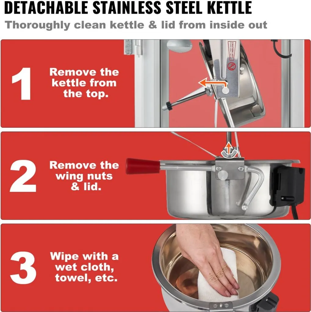 Machine à pop-corn professionnelle avec chariot 850W de 8oz et rouge