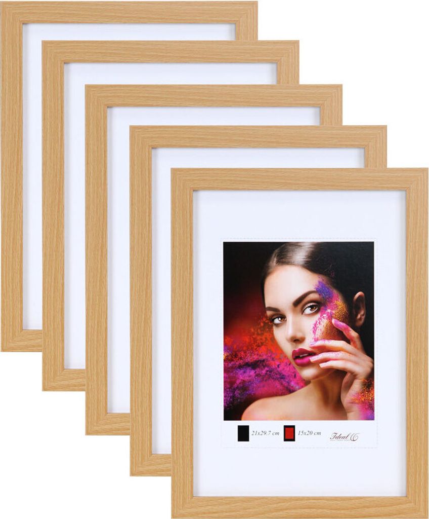 2er 3er 5er Set Holz Bilderrahmen Lifestyle Plexi Foto Rahmen Collage Wanddeko Poster HR-25 - Farbe: 5er Pack Buche | Format: 50x50