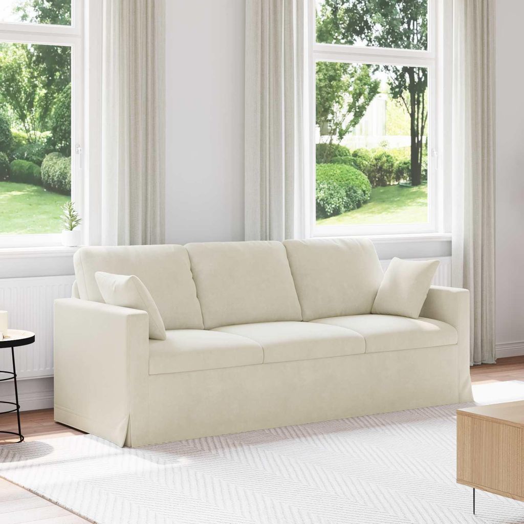 "Schlussverkauf" Wohnzimmer Couch/Sofa - mit Ergonomisches Design - Creme Gesamtabmessungen: 198x78x80 cm (BxTxH) Samt C14220