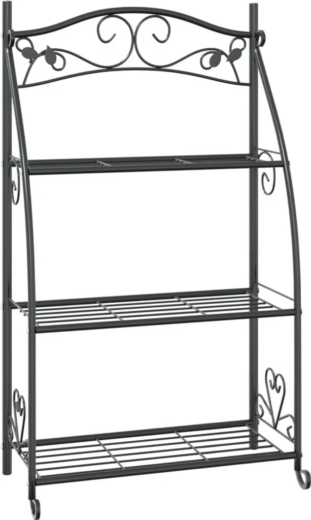 Support de plante multi-étages noir en métal 56x30x96 cm style industriel