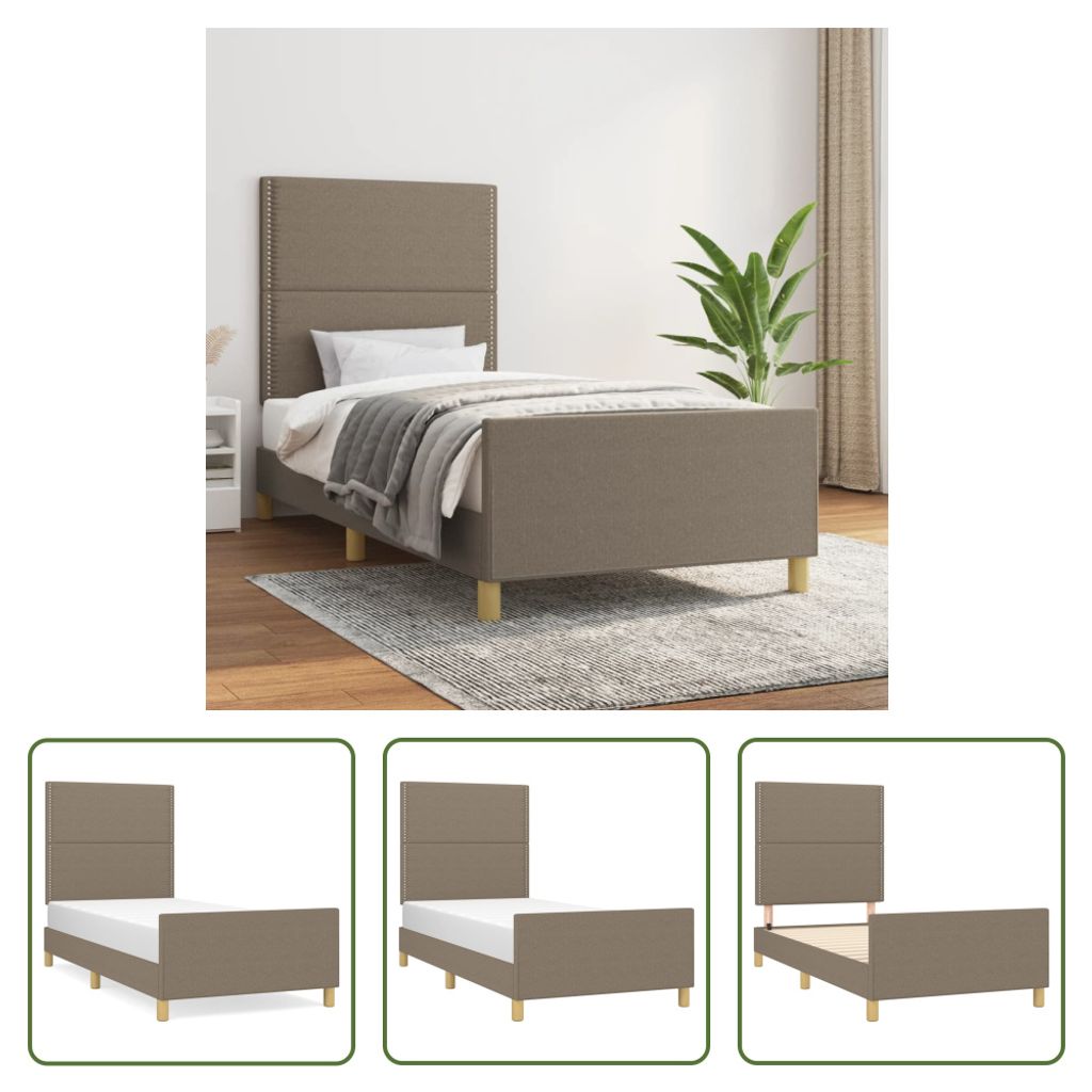 The Living Store Bettgestell mit Kopfteil Taupe 90x190 cm Stoff