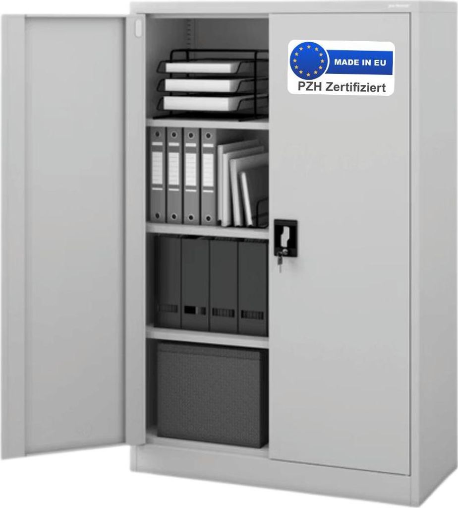 Aktenschrank abschließbar KADO - 4 Ebenen verstellbar, Flügeltüren | Metallschrank Werkstatt Mehrzweckschrank Büroschrank aus Stahl Werkzeugsch...