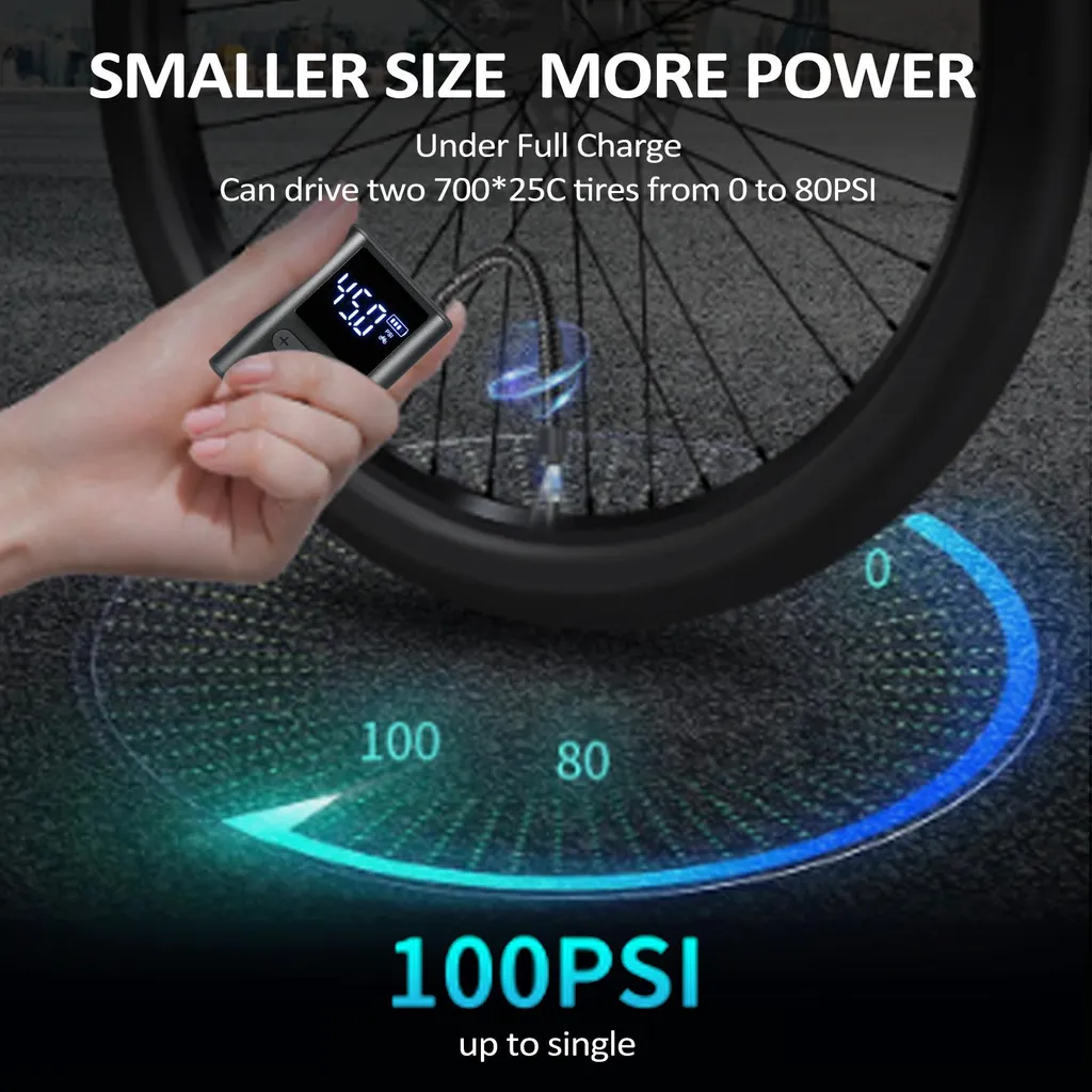Pompe à vélo électrique portable et mini compresseur de poche noir