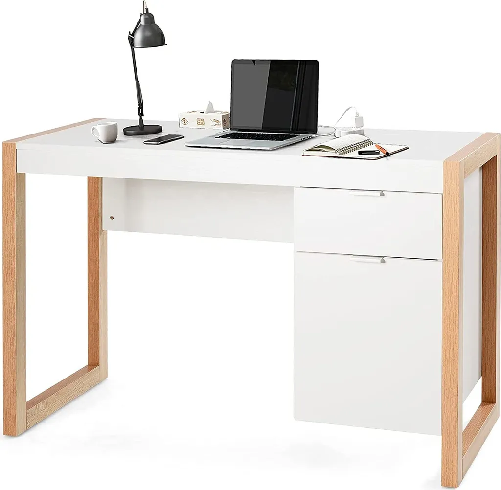 COSTWAY Scrivania con Cassetti e Armadietto - Mobile Ufficio Robusto