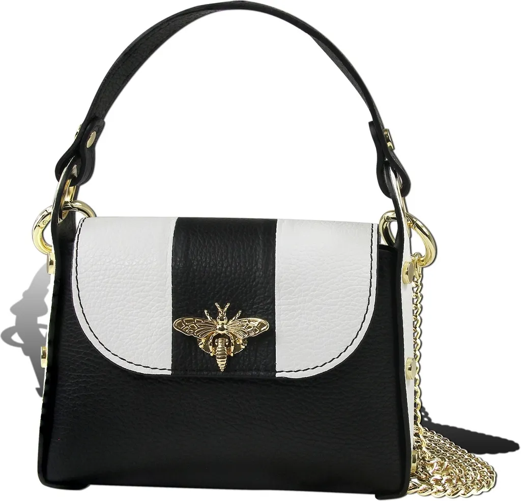 Sac à main en cuir véritable bicolore noir blanc - Modèle Toscanto D2