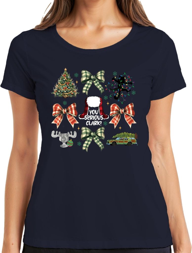 You Serious Clark Weihnachtsbaum Griswold Auto Lichterkette Retro Damen T-Shirt, Navy, L