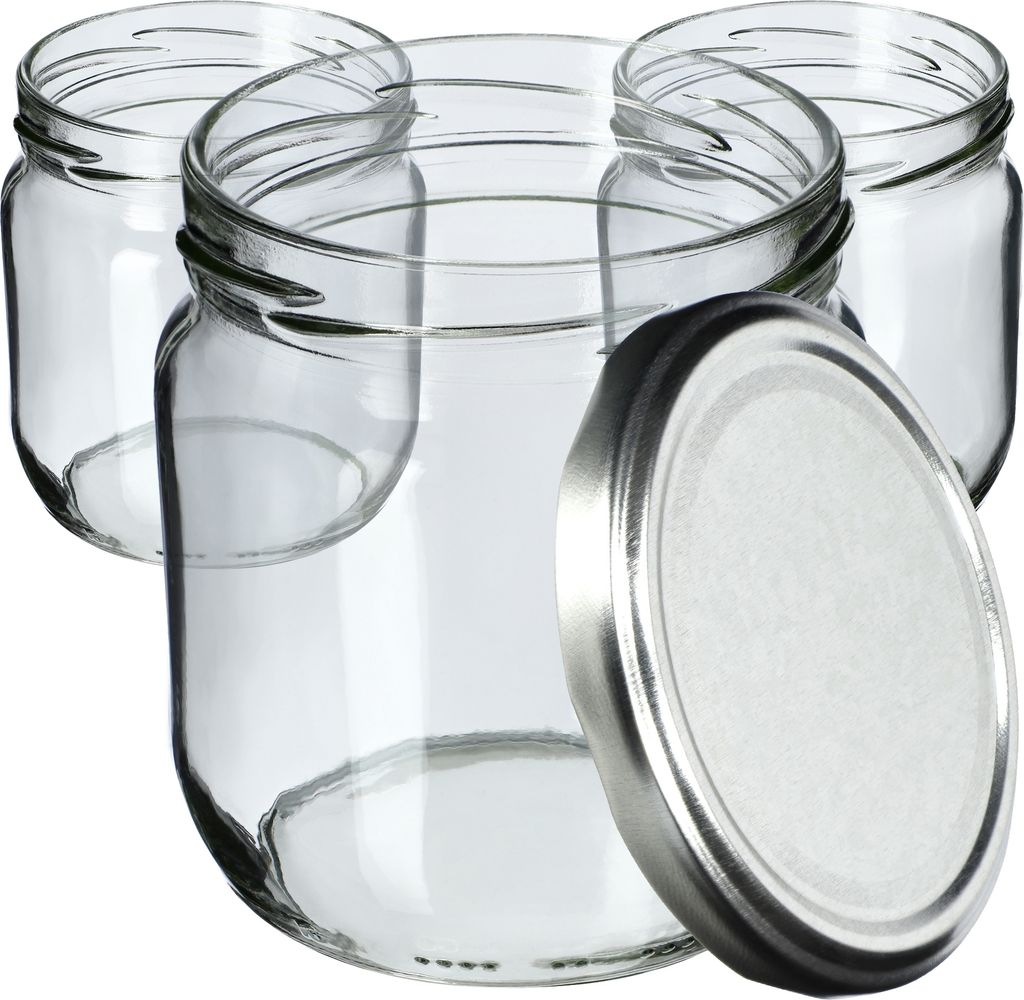 KADAX Einmachgläser mit Deckel "Salla", Marmeladengläser, Einweckgläser, 425 ml, Silber, 24 Stück