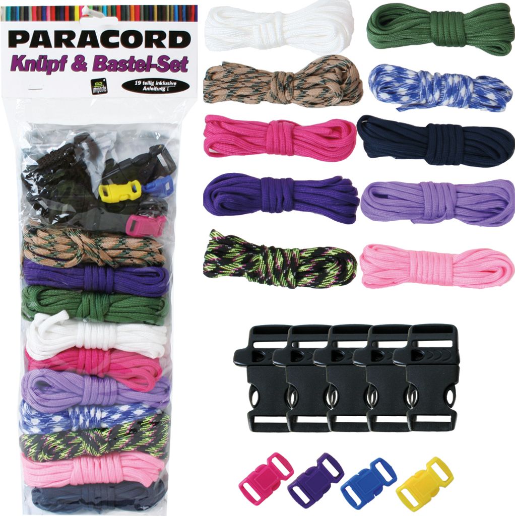 TE-Trend Paracord Seil Set 19-teilig Fallschirm Kernmantel Produktbild 