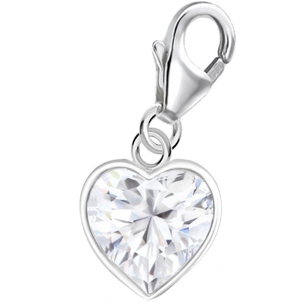 Herz Charm Anhänger mit einem funkelnden weißen Kristall I Echtschmuck