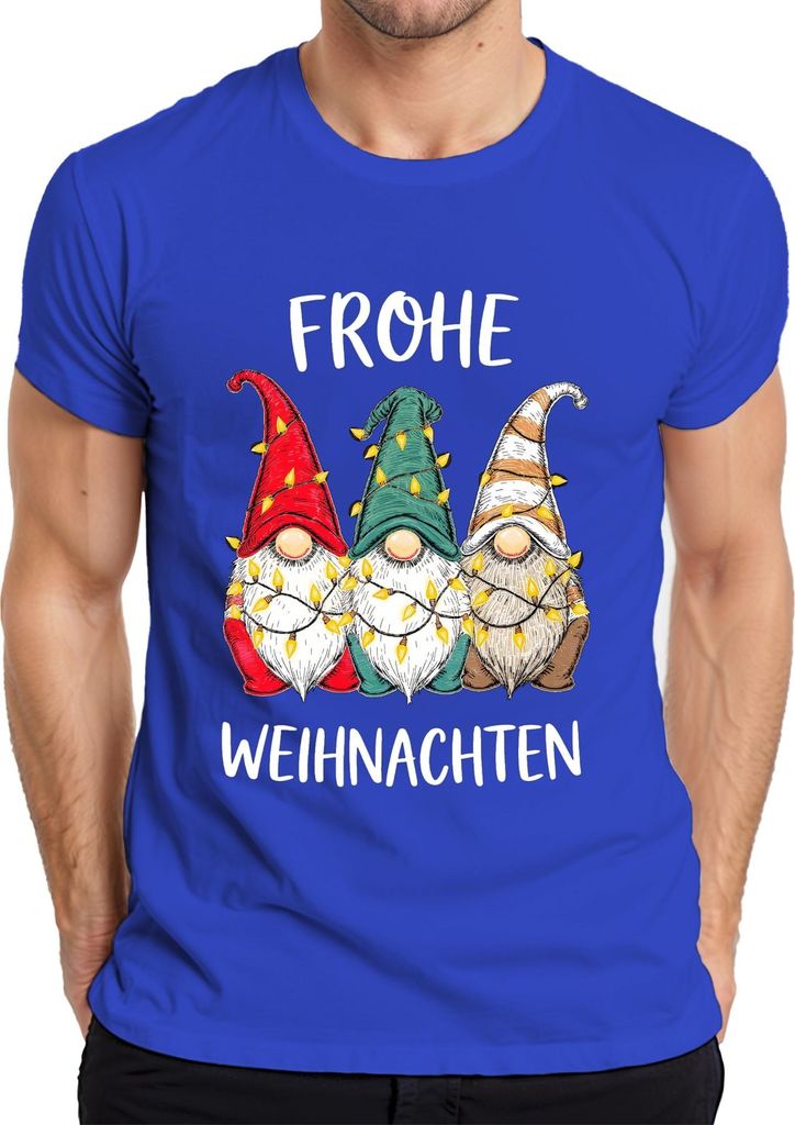 Frohe Weihnachten Weihnachtswichtel Lichterkette Niedlich Gnom Herren T-Shirt, Blau, L