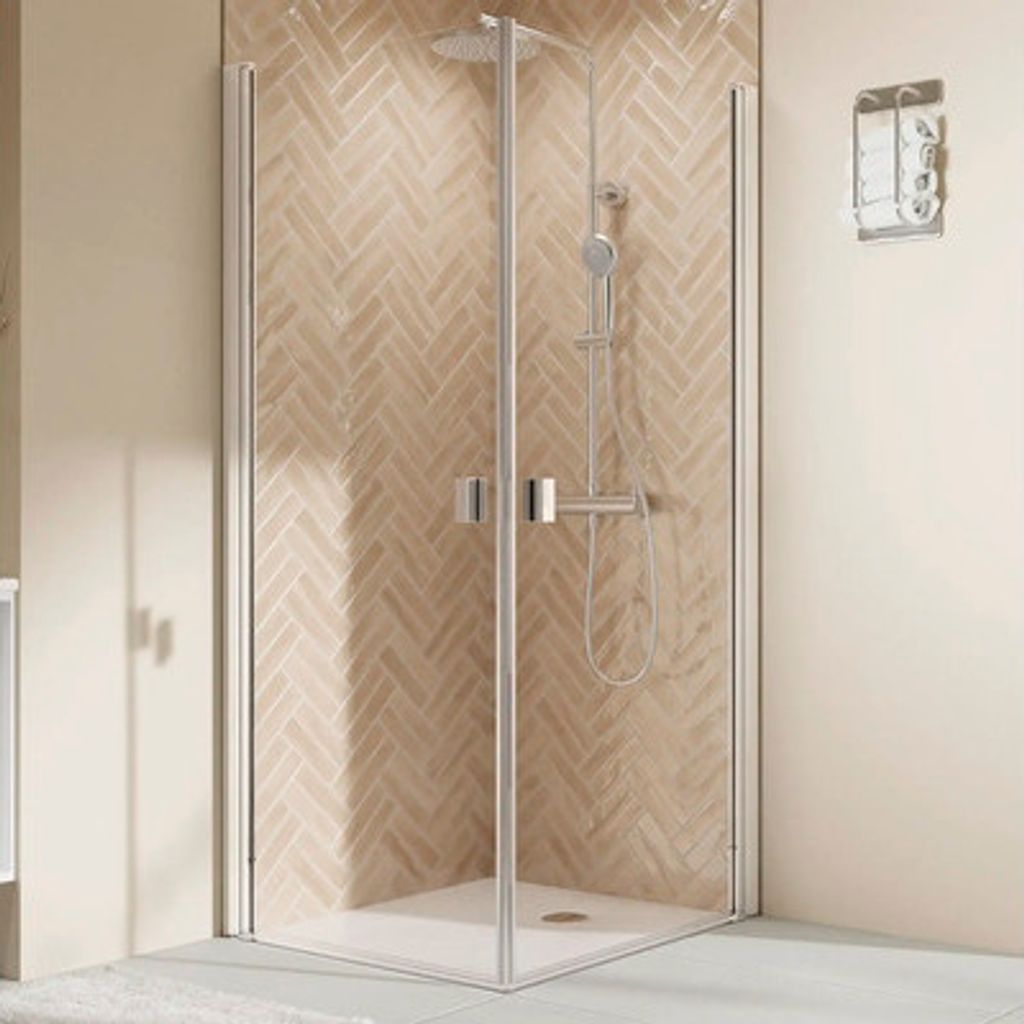 Eckeinstieg mit Drehtür BREUER Elana 2.0 90 x 90 x 200 cm Profil eckig weiß Klarglas Reversibel