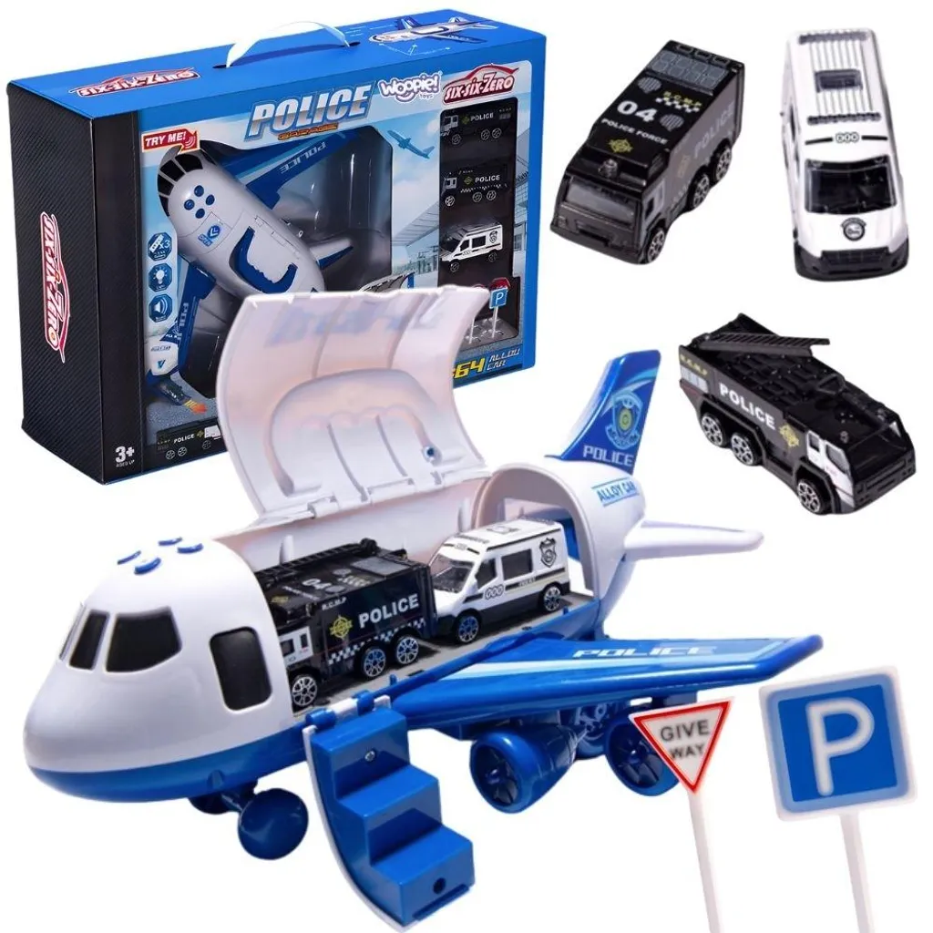 Avion de police portable pour enfant avec 3 voitures et accessoires XL