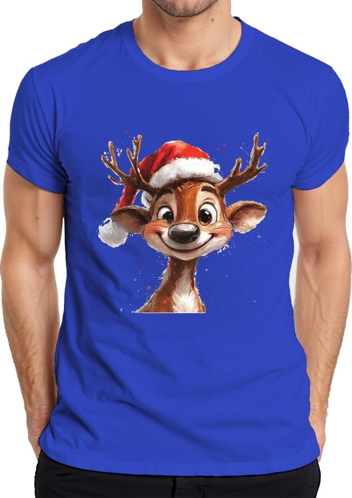 Weihnachten Rentier Santa Geschenk niedliches lustig Kinder Herren T-Shirt, Blau, XL