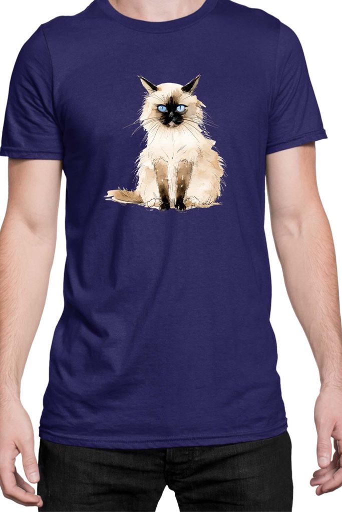 Herren T-Shirt Funny Cats Breeds Birman Cat 012, Man S / Dunkelblau