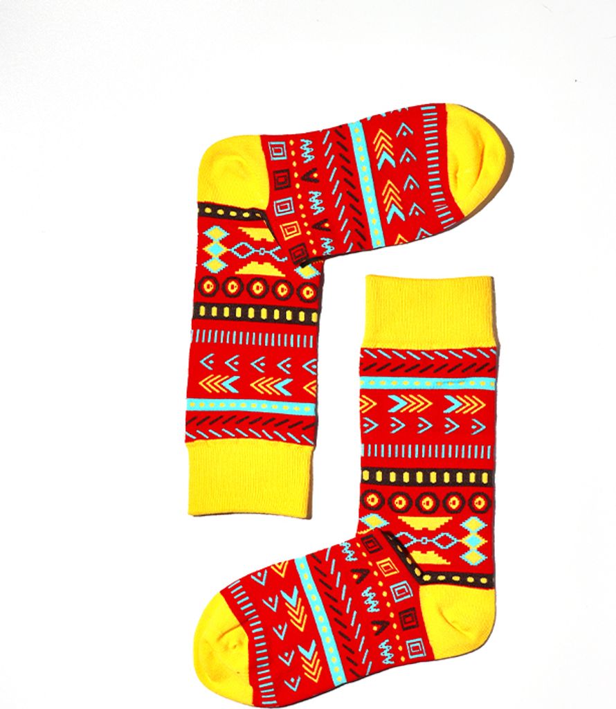 MEGAGROUP 4 Paar Casual Socken Stricksocken rot gelb Chinesischer Stil Gr. 40-44