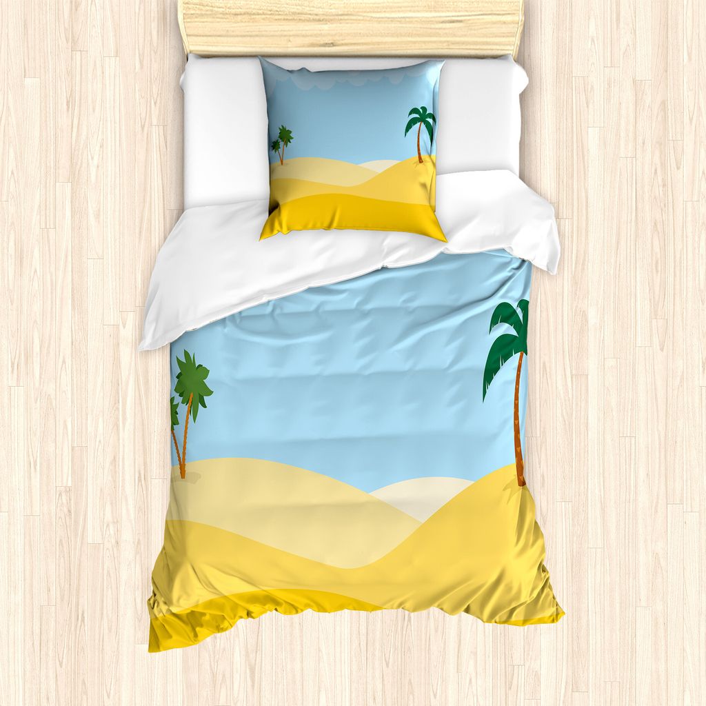 ABAKUHAUS Düne Bettbezug Set für Einzelbetten, Tropische Palmen auf Wüsten-Himmel, Milbensicher Allergiker geeignet mit Kissenbezug, 135 cm x 20...