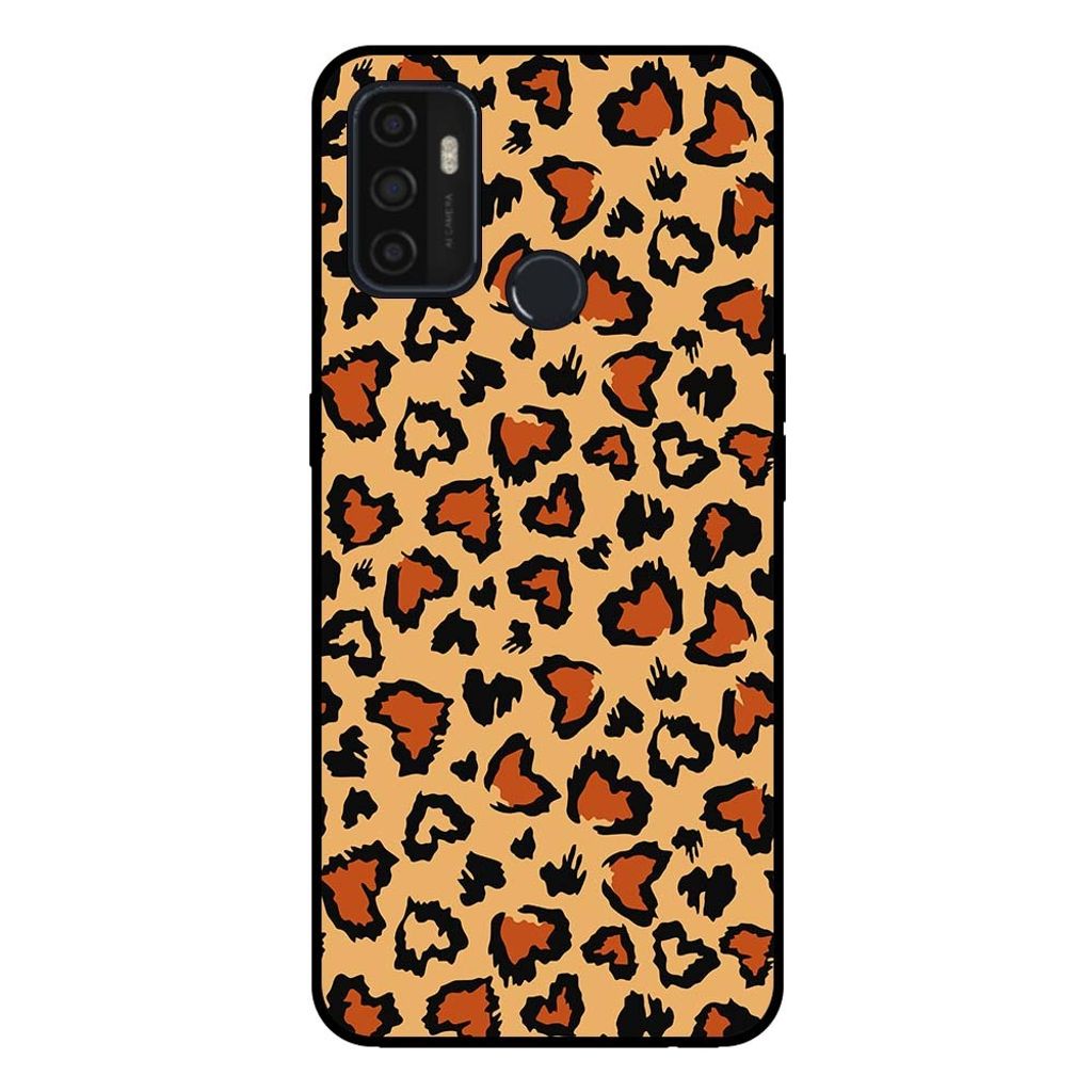 Smartphonica Handytasche für OPPO A32 / A53 / A53s mit Tiger-Print - Panther-Print Rückwand - Braun