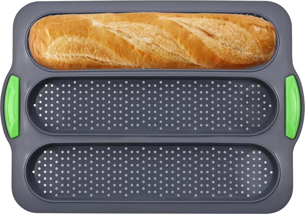 Baguette Backform aus Silikon – Hochwertiges Baguetteblech mit Drei Schlitzen, Perfekt zum Backen von Baguettes, Hotdogs und Brot, Antihaft Silikon