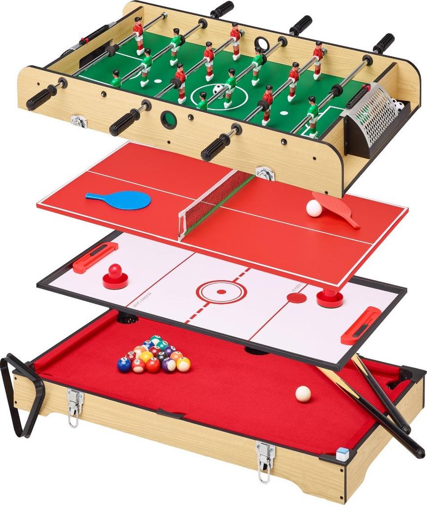 Table de jeux 4 en 1 Enfants - Babyfoot, Billard, Tennis de table & Hockey