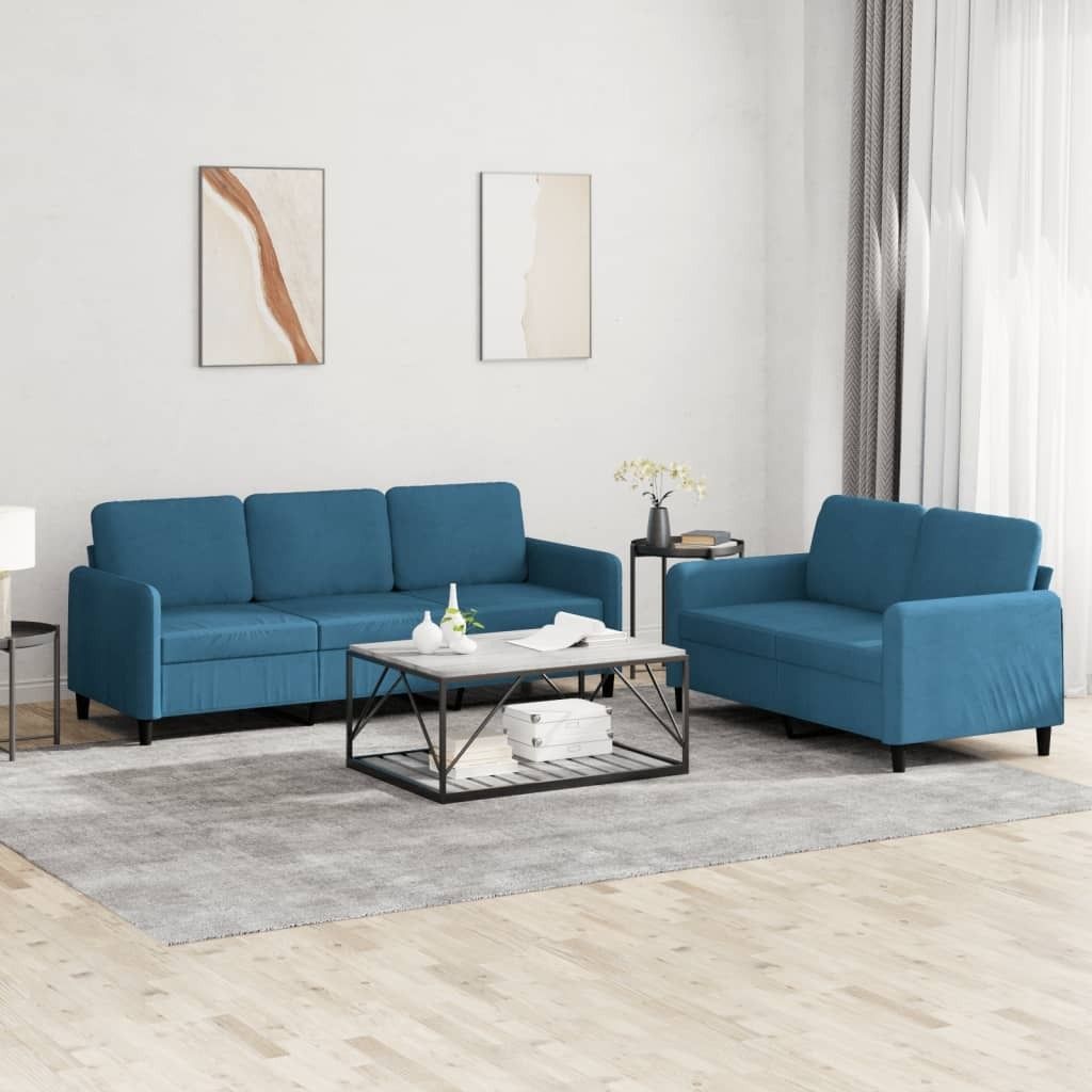 Design 2-tlg. Sofagarnitur Blau Samt, Schlafsofas 2024 Neu
