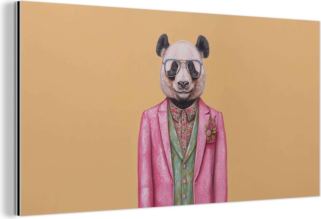 MuchoWow Wanddekoration Metall Metallbild Wandkunst 120x60 cm Panda - Anzug - Sonnenbrille - Blau MuchoWow Aluminium Gemälde - Metalbilder
