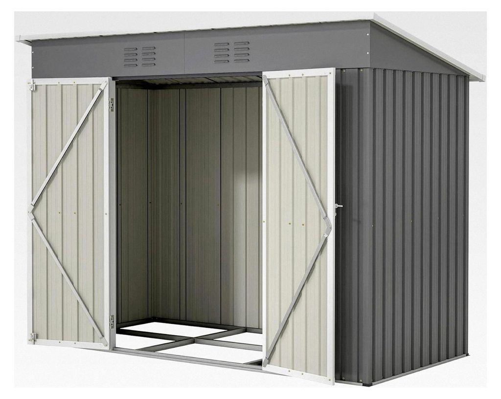 Metall Gartenhaus, 242×126×182cm, Geräteschuppen aus Metall, wasserdichter Gartenschrank für die Terrasse, inkl. Metallfundament (ohne Boden), ...