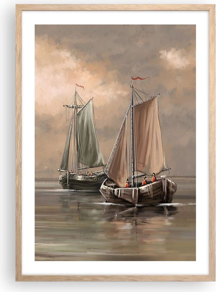 Gerahmtes Poster - Rahmen in heller Eiche - Meer Boot Fischer - 50x70 cm - Wand Bild - Wanddeko - Wandbilder - Wandposter - Bilderrahmen - Bilder -...