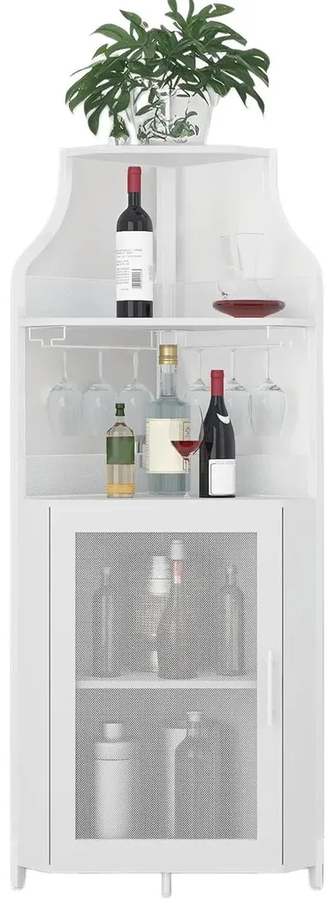 Armoire à vin d'angle industrielle bois et métal gris foncé avec racks