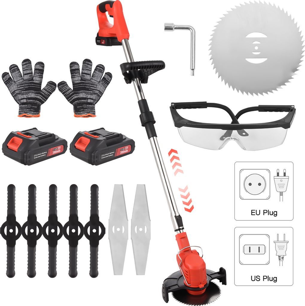 Weed Wacker Akku-Rasentrimmer, 108šC132 cm, einziehbar, 21 V, elektrischer Akku-Gartentrimmer mit 3 Schneidklingentypen, Akku und Ladegeraet fuer ...