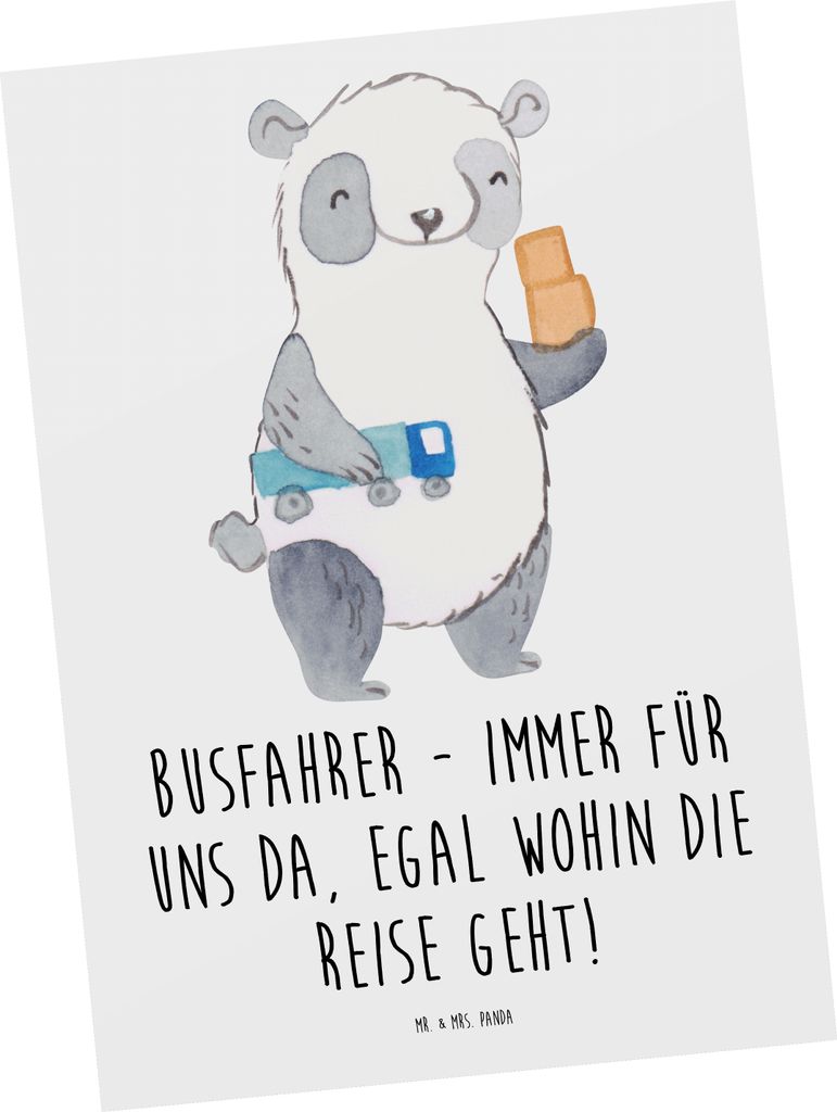 Mr. & Mrs. Panda Postkarte Busfahrer Held - Weiß - Geschenk, einzigartig, Bedanken, Ansichtskarte, Alltaghelden, Aufmerksamkeit, Engagement, unerm...
