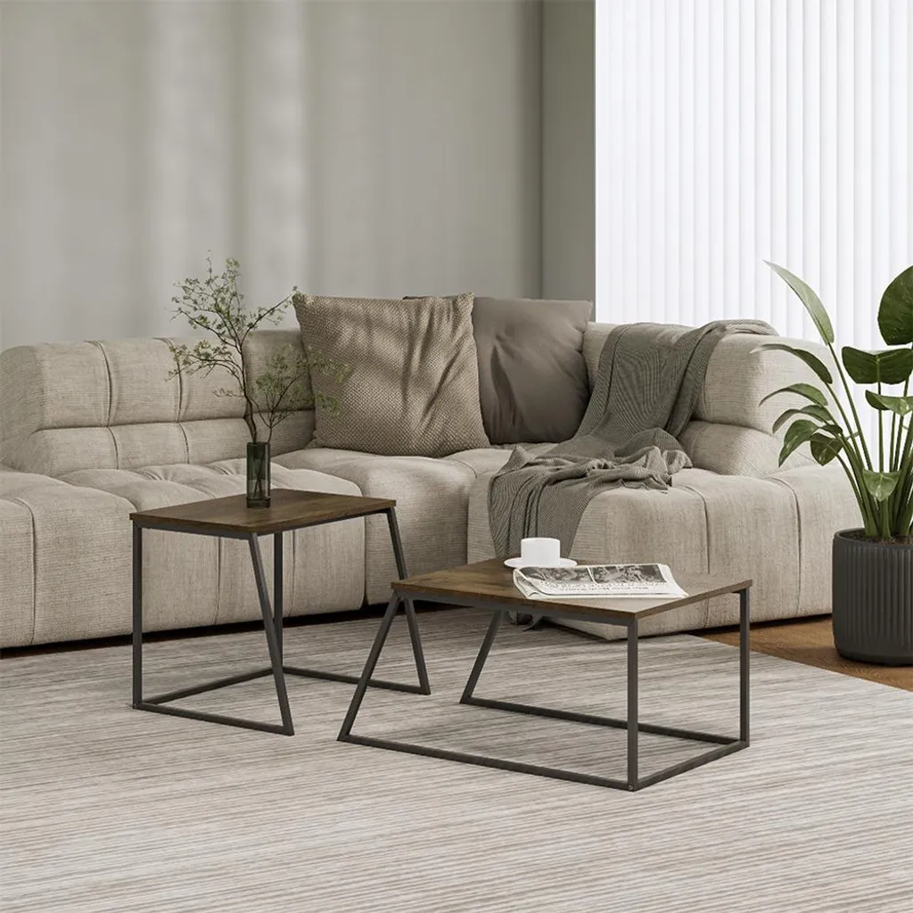 Tables basses gigognes Vicco Myra décor chêne rustique et noir 2 pièces