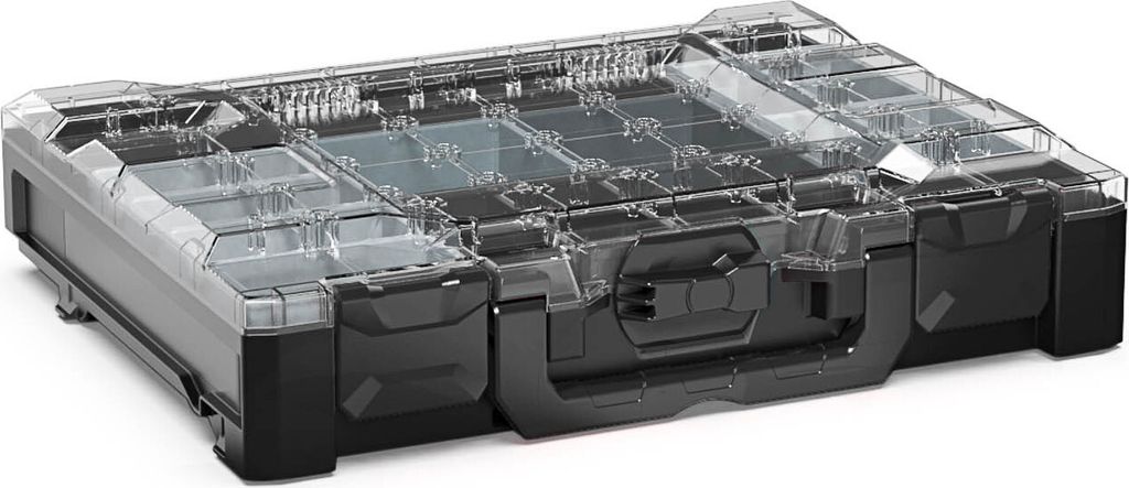 Werkzeugkoffer MetaBox M mit transparentem Deckel | HxBxT 9,5x44x35cm | 7,6 Liter | Mit Frontgriff | ABS-Kunststoff | Schwarz | Kleinteilekoffer, W...