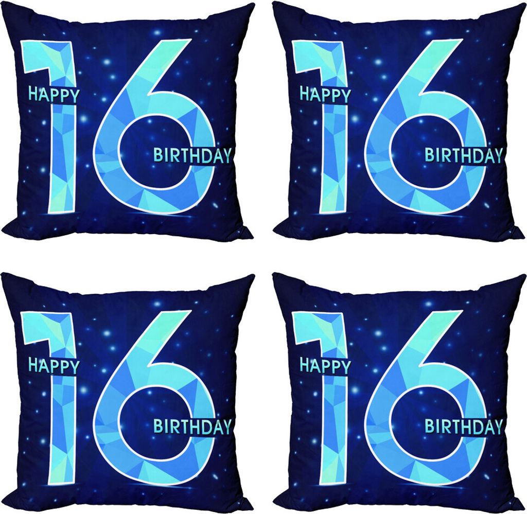 ABAKUHAUS 16. Geburtstag Kissenbezug Set (4 Stück), Gruß Alter Sky, Moderner Doppelseitiger Digitaldruck, 45 cm x 45 cm, Dunkel und Himmelblau