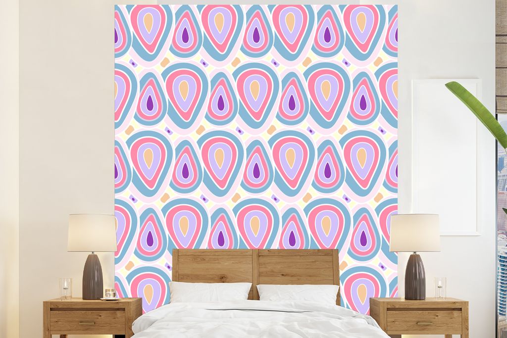MuchoWow Fototapete für Wohnzimmer oder Schlafzimmer Wandtapete Vinyl Motivtapete Muster - Achat - Retro - Lila - 225x280 cm - Wohnzimmer tapete