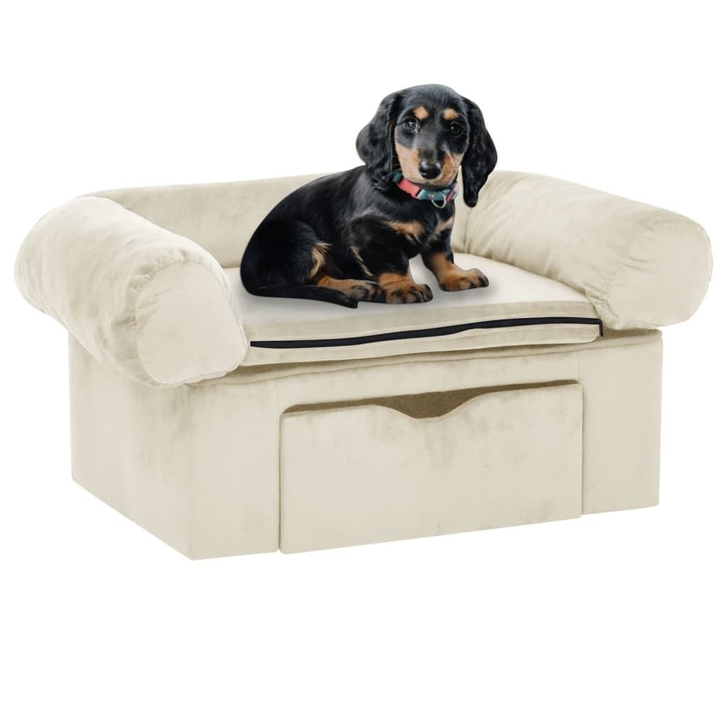 Hochwertig Hundesofa mit Schublade Creme 75x50x38 cm Plüsch 171082
