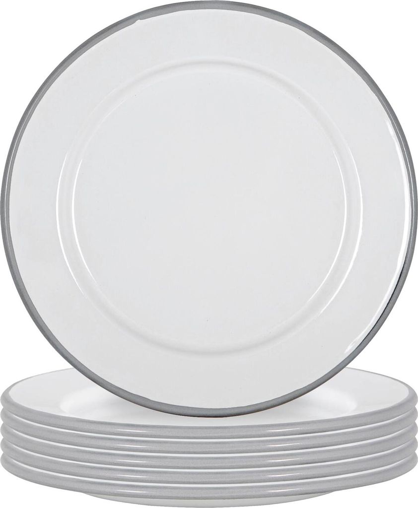 Argon Ta Weiße Emaille-Seitenplatten - Stahl Outdoor-Camping-Geschirr Geschirr - 20 cm - Grau - 6er Pack