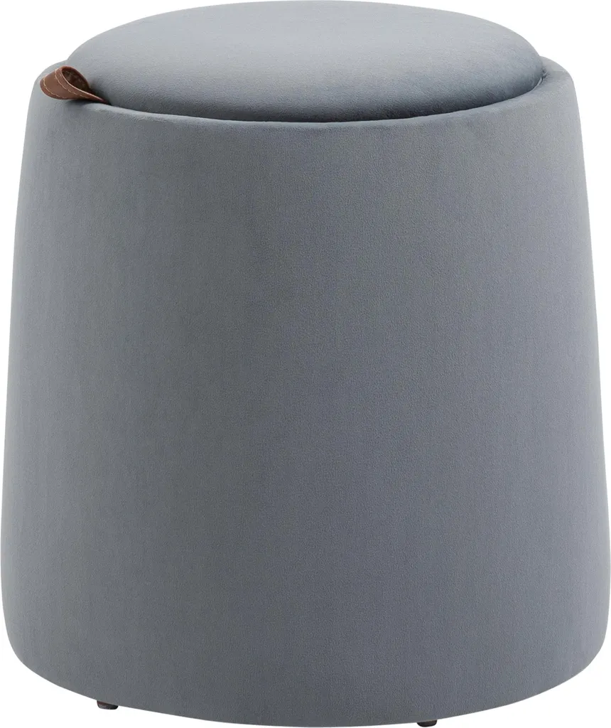 Fortuna Lai Pouf 2 en 1 Rond en Velours Gris avec Coffre Ø44 x 47,5cm