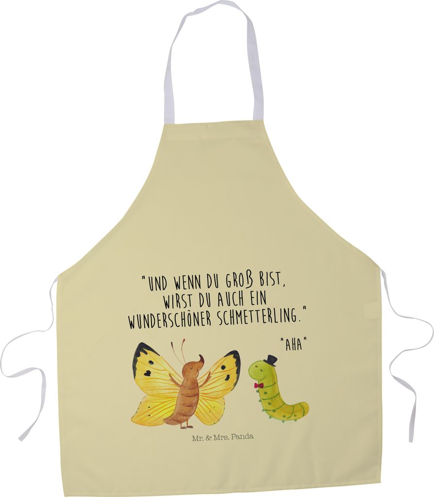 Mr. & Mrs. Panda Schürze Raupe Schmetterling - Gelb Pastell - Geschenk, Lustige Sprüche, Hut, Kochschürze, Service, Entwicklung, Kokon, Schönhe...