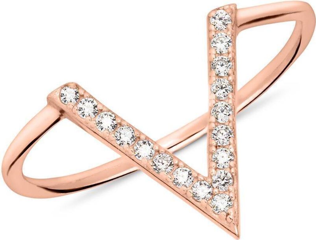 V-Ring 925er Silber rosévergoldet Zirkonia (Größe: 52mm)
